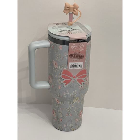HYDRAGEAR Floral Cottagecore Coquette Stainless Steel Tumbler 40 Oz Bow Straw - Picture 5 of 8